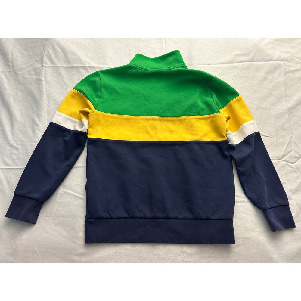Polo Ralph Lauren Kids M 10-12 Colorblock Quarter Zip Sweatshirt Green Navy Blue - Picture 2 of 8